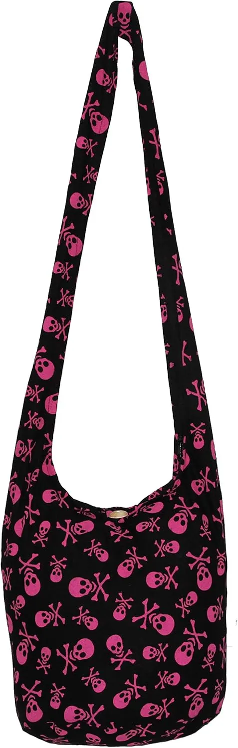 Skull Bohemian Boho Hobo Hippie Gothic Crossbody Bag Purse 33" Black
