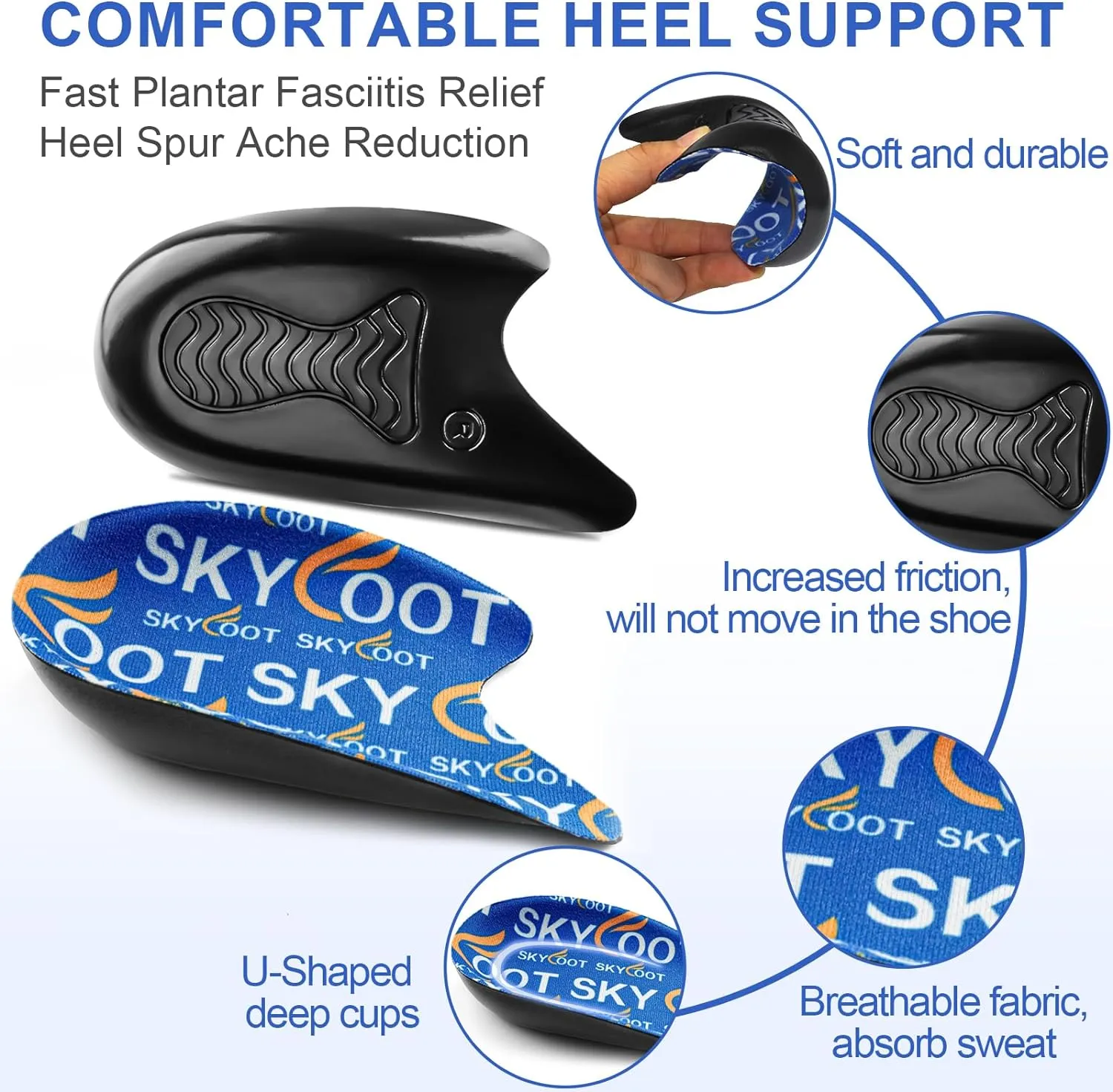 Skyfoot Heel Cups for Achilles Tendonitis, Bone Spurs, Orthotic Inserts for Tendon Support, Cushions for Pain Relief - Women and Men (Large)