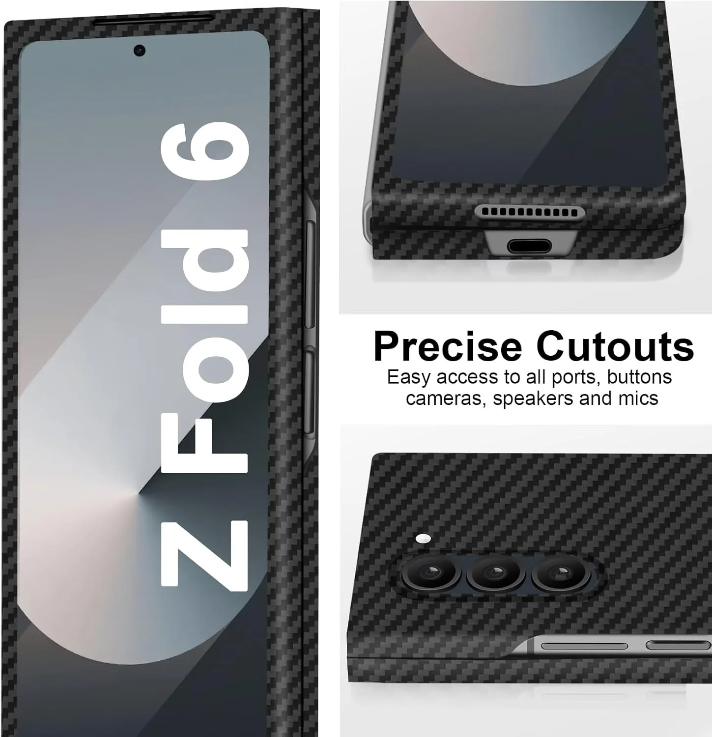 Slim and Thin Carbon Fiber Case for Samsung Galaxy Z Fold 6 Compatible with MagSafe, 1500D Aramid Fiber Z Fold6 Cover with Magnetic for Men and Women, Matte Black Gray