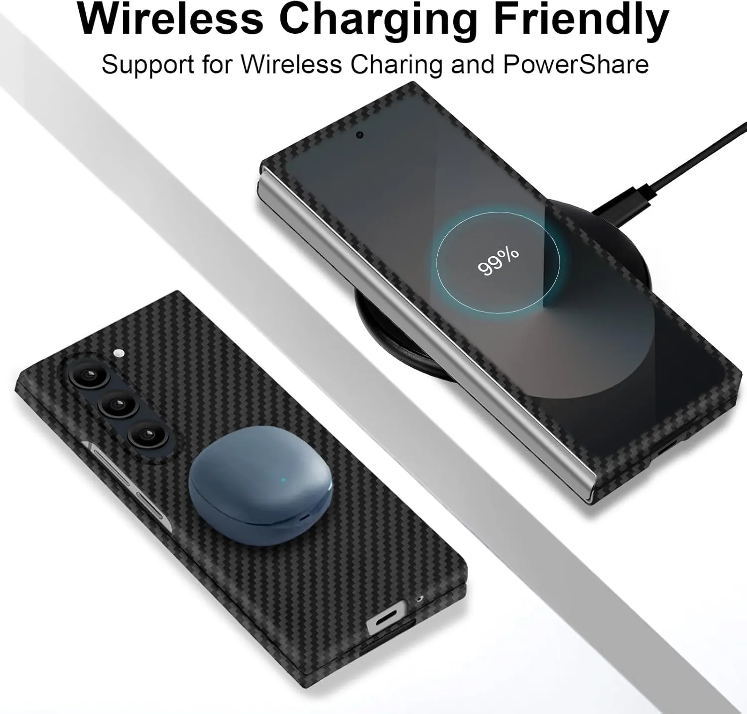 Slim and Thin Carbon Fiber Case for Samsung Galaxy Z Fold 6 Compatible with MagSafe, 1500D Aramid Fiber Z Fold6 Cover with Magnetic for Men and Women, Matte Black Gray
