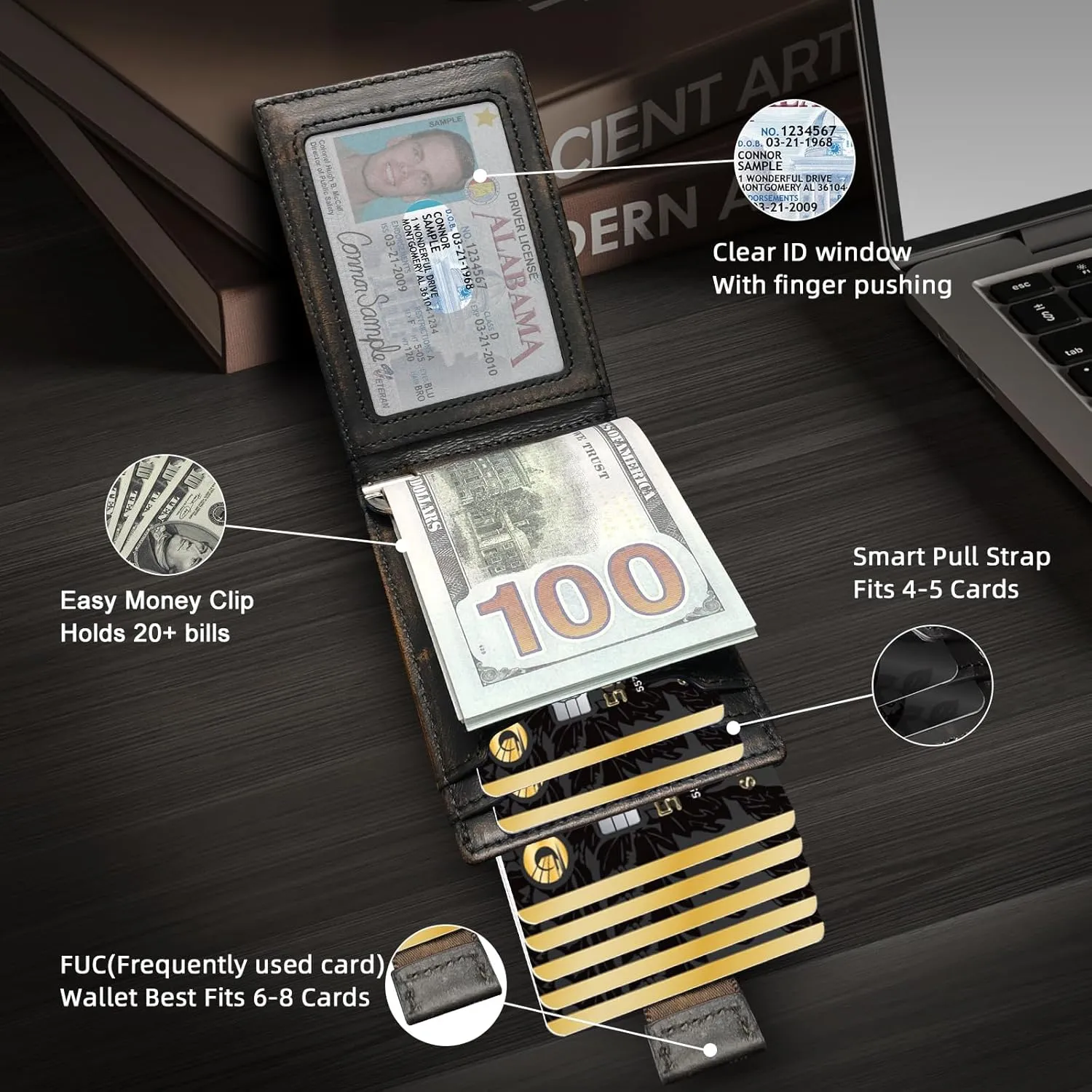 Slim Minimalist Wallet for Men- Money Clip Wallet | Bifold Men Wallets | RFID Blocking Wallet | Genuine Leather Wallets for Men | 12 Card Holder Mens Wallet | Mens Front Pocket wallet