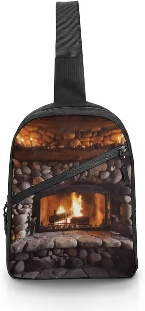 Sling Bag for Women Men Christmas Rock Stone Fireplace Wooden Mantel Crossbody Bag Casual Daypack Backpack Shoulder Chest Bag Fashion Waist Pack Water Resistant Fanny Pack Crossbody Shoulder Bag