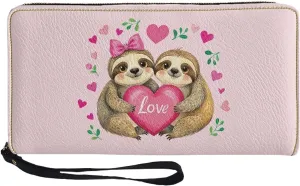 Sloth Wallets for Women PU Leather Credit Card Holder Large Capacity Wristlet