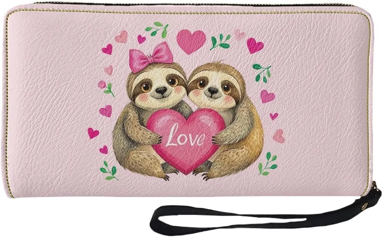 Sloth Wallets for Women PU Leather Credit Card Holder Large Capacity Wristlet