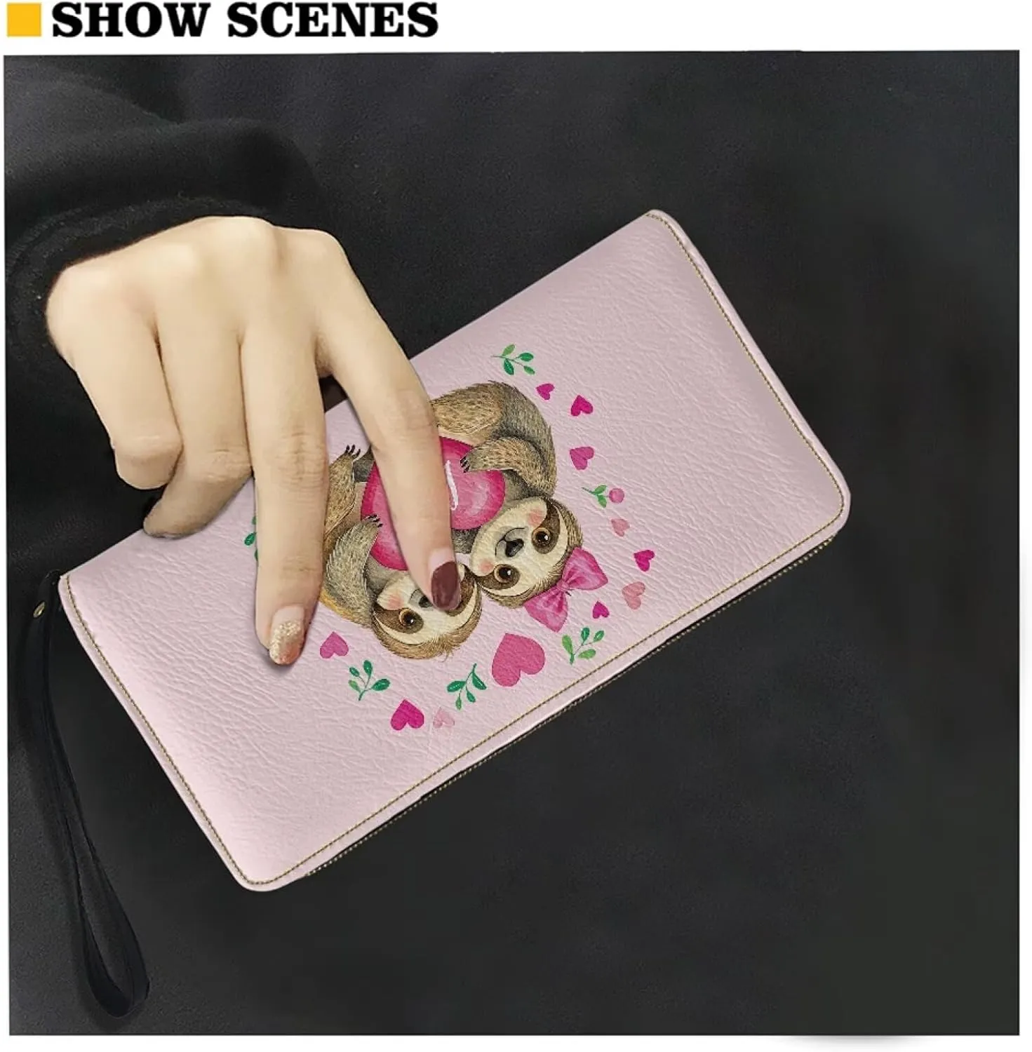Sloth Wallets for Women PU Leather Credit Card Holder Large Capacity Wristlet