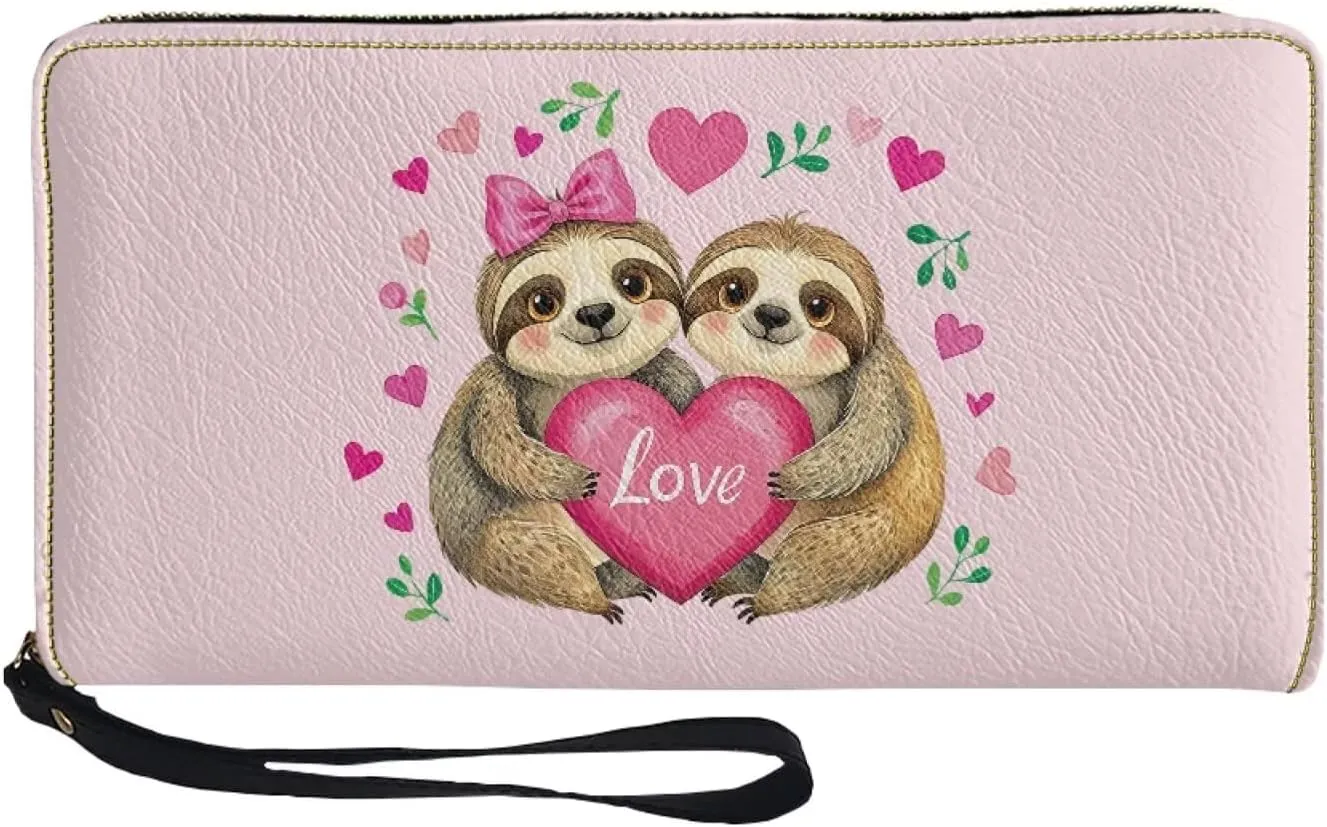 Sloth Wallets for Women PU Leather Credit Card Holder Large Capacity Wristlet