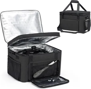 Slow Cooker Carrying Bag, Double Layer Insulated Design Slow Cooker Carrier with Removable Hard Liner and Pot Lid Fastener Fit for 6-8 Quart Crock Pot, Black