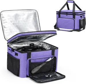Slow Cooker Carrying Bag, Double Layer Insulated Design Slow Cooker Carrier with Removable Hard Liner and Pot Lid Fastener Fit for 6-8 Quart Crock Pot, Purple