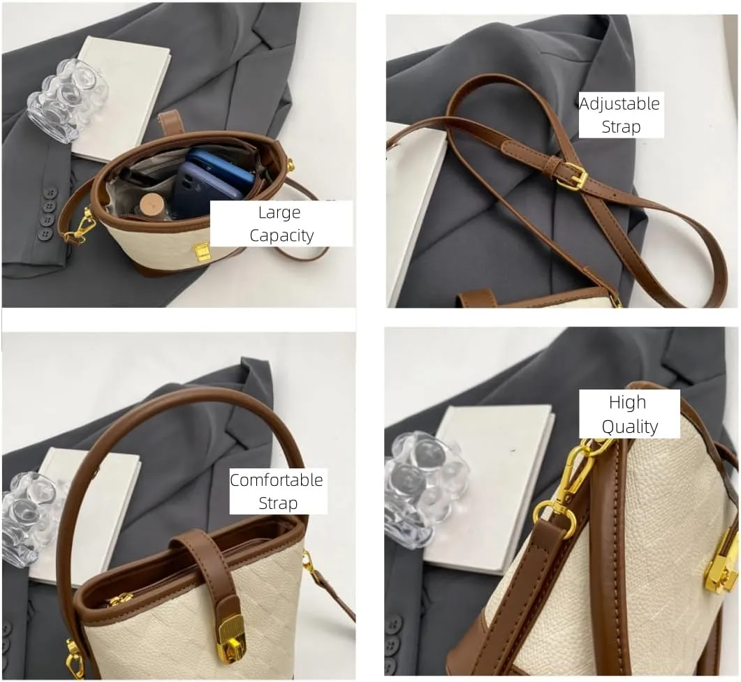 Small Bucket Bag for Women Cute Shoulder Bag Crossbody Bag Classic Handbag with Zipper Closure