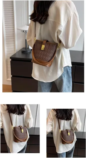 Small Bucket Bag for Women Cute Shoulder Bag Crossbody Bag Classic Handbag with Zipper Closure