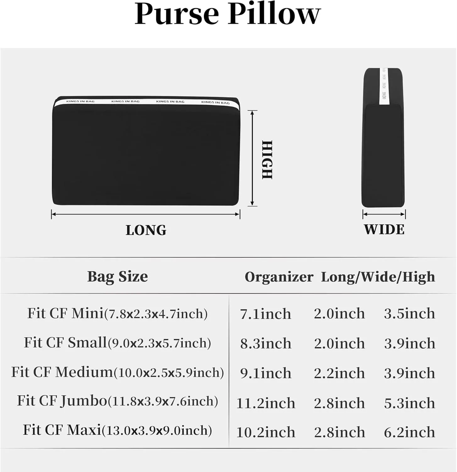 Small Classic Handbag Pillow Insert, Purse Pillow Inserts Fit for Chanel Classic Flap Bag, Lightweight Satin Pillow with Memory Foam Inner (Black, CF Small)