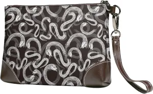 Small Clutch Purses for Women - Abstract Minimalist Snake White Leather Wristlet Wallets for Women with Wrist Strap