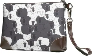 Small Clutch Purses for Women - Black And White Sheeps Leather Wristlet Wallets for Women with Wrist Strap