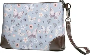 Small Clutch Purses for Women - Blue Butterfly Leather Wristlet Wallets for Women with Wrist Strap