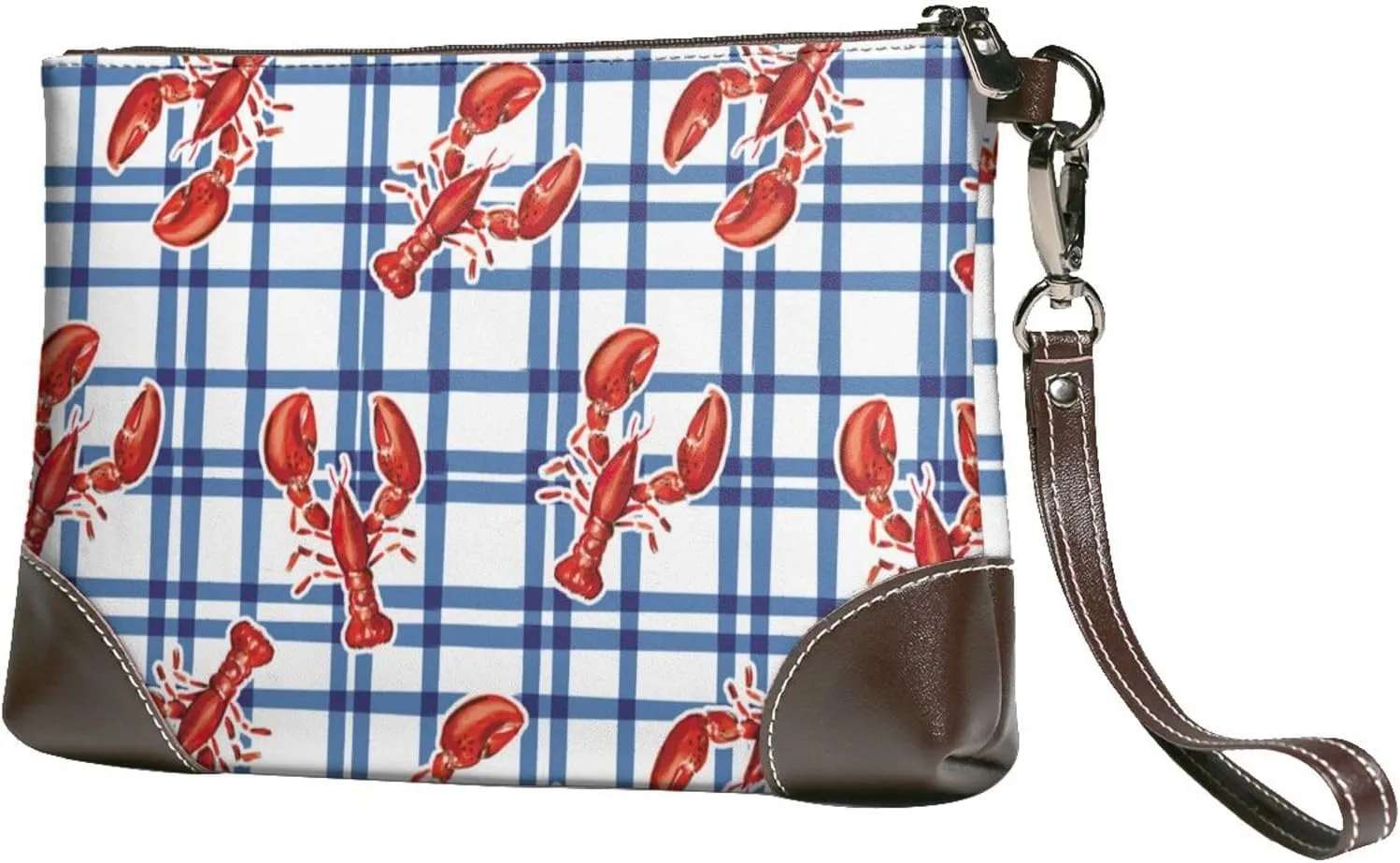 Small Clutch Purses for Women - Crayfish Plaid Leather Wristlet Wallets for Women with Wrist Strap