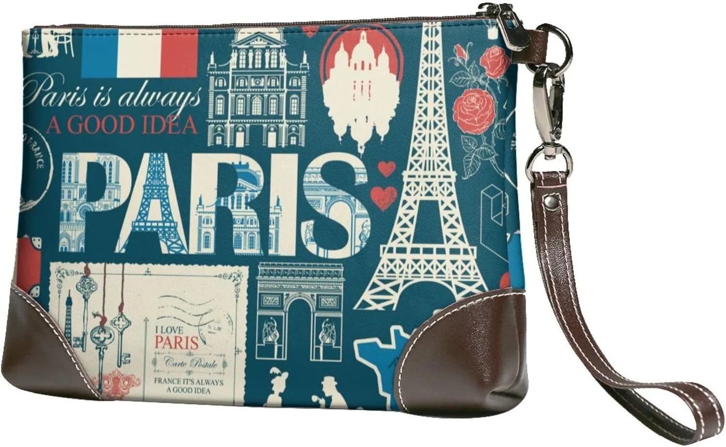 Small Clutch Purses for Women - France And Paris Leather Wristlet Wallets for Women with Wrist Strap