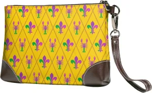 Small Clutch Purses for Women - Mardi Gras Crayfish And Fleur De Lis Leather Wristlet Wallets for Women with Wrist Strap