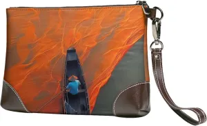 Small Clutch Purses for Women - Orange Net Fishing Boat Leather Wristlet Wallets for Women with Wrist Strap