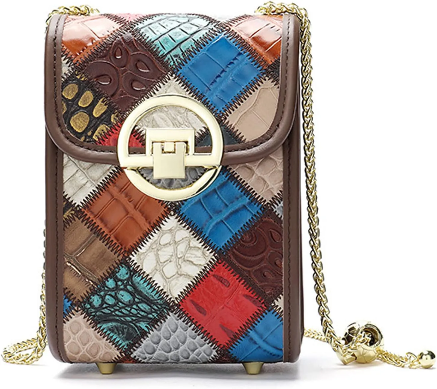 Small Crossbody Bag for Women, Ladies Embossed Genuine Leather Shoulder Bags Unique Fashion Cell Phone Purse with Chain Strap