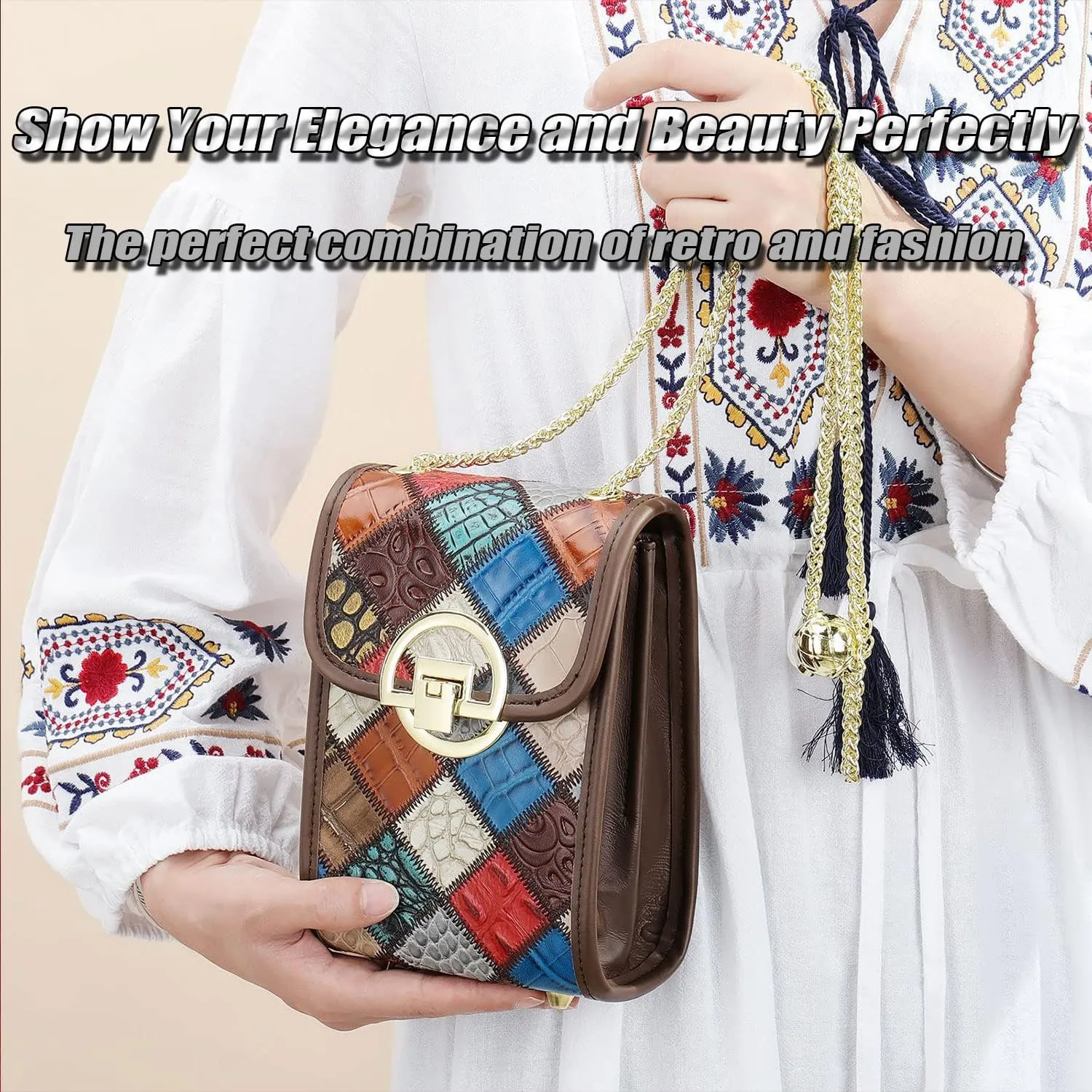 Small Crossbody Bag for Women, Ladies Embossed Genuine Leather Shoulder Bags Unique Fashion Cell Phone Purse with Chain Strap