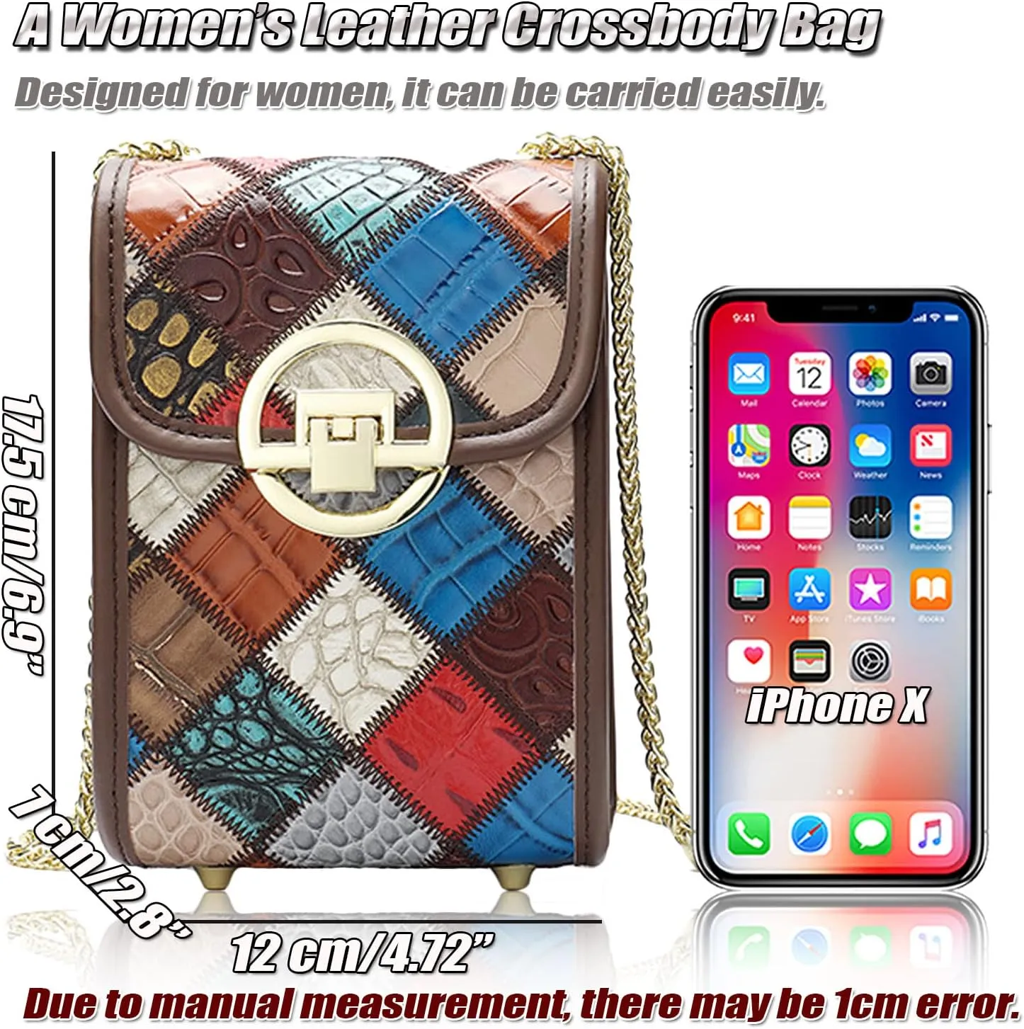 Small Crossbody Bag for Women, Ladies Embossed Genuine Leather Shoulder Bags Unique Fashion Cell Phone Purse with Chain Strap