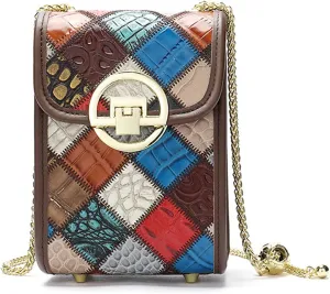 Small Crossbody Bag for Women, Ladies Embossed Genuine Leather Shoulder Bags Unique Fashion Cell Phone Purse with Chain Strap