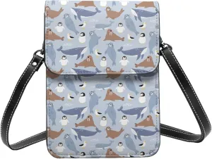 Small Crossbody Bags for Women, Leather Seal Fox Seagull Whales Cell Phone Cross Body Bag Wallet Purses