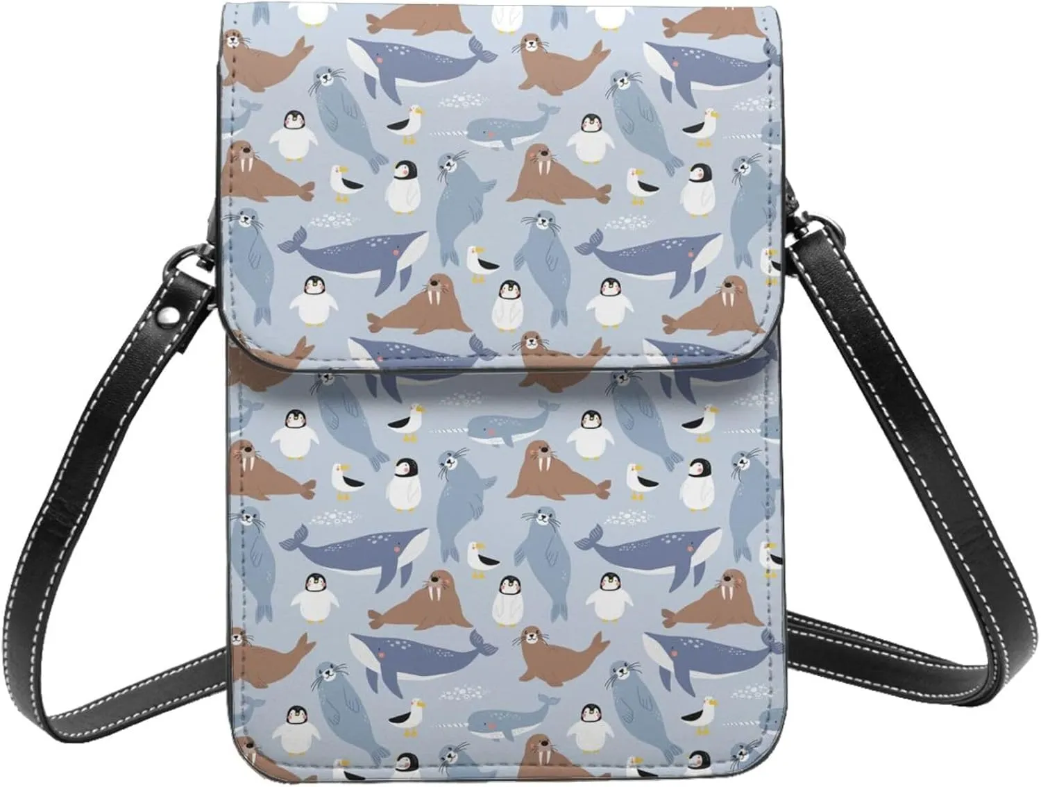 Small Crossbody Bags for Women, Leather Seal Fox Seagull Whales Cell Phone Cross Body Bag Wallet Purses