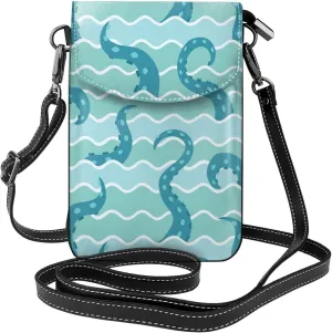 Small Crossbody Bags for Women Sea Wave Octopuses Tentacle Travel Cell Phone Pouch Cross Body PU Leather Phone Purse Lightweight Wallet Purses with Credit Card Slots and Adjustable Shoulder Strap