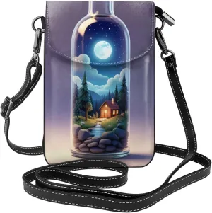 Small Crossbody Bags for Women,Leather Shoulder Bag for Cell Phone Purse with Strap and Cherry Japanese Cherry Blossom Print