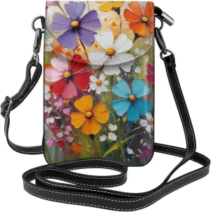 Small Crossbody Bags for Women,Leather Shoulder Bag for Cell Phone Purse with Strap and Wooden Bridge Printed