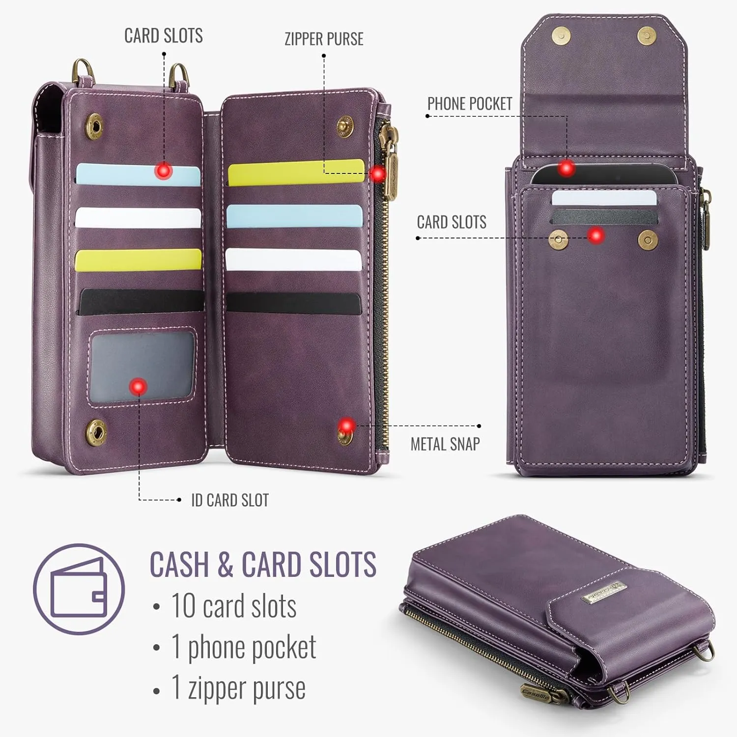 Small Crossbody Phone Purse with Shoulder Strap   Wristlet, RFID Blocking Cell Phone Holder Wallet Handbag, Built-in 10 Card Slots   Zip Pocket, Grape Purple