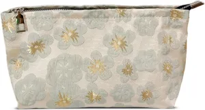 Small Cute Vintage Floral Makeup Bag Purse Pouch, Accessory Organizer, Metal Zipper, Aesthetic Textured Fabric, Golden Beige Medium