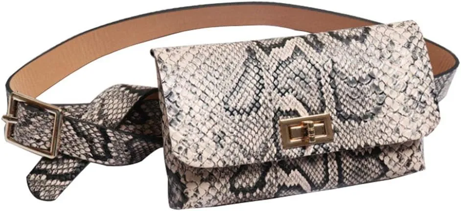 Small Faux Leather Elegant Snakeskin Waist Fanny Belt Pack Bag Phone Purse for Women Girls Travel