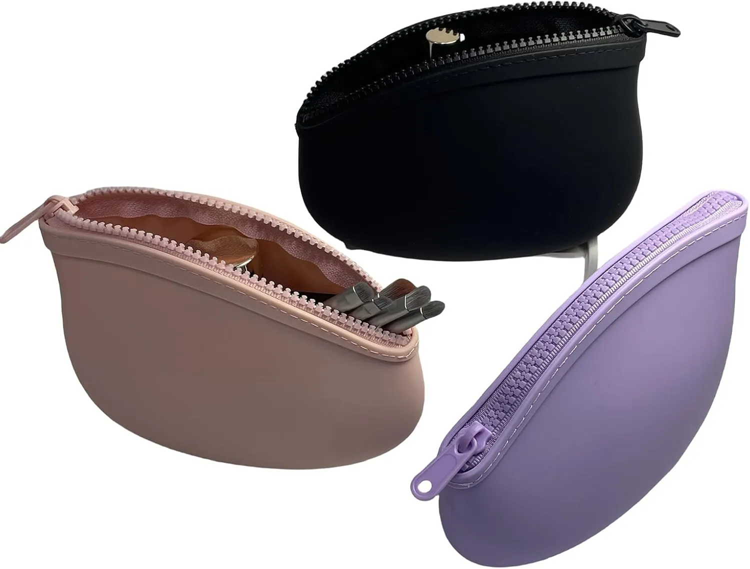 Small Makeup Bag Premium Silicone Purse Bag Multifunctional Essential Bag Zipper Pouch Water and Heat Resistant (Black)