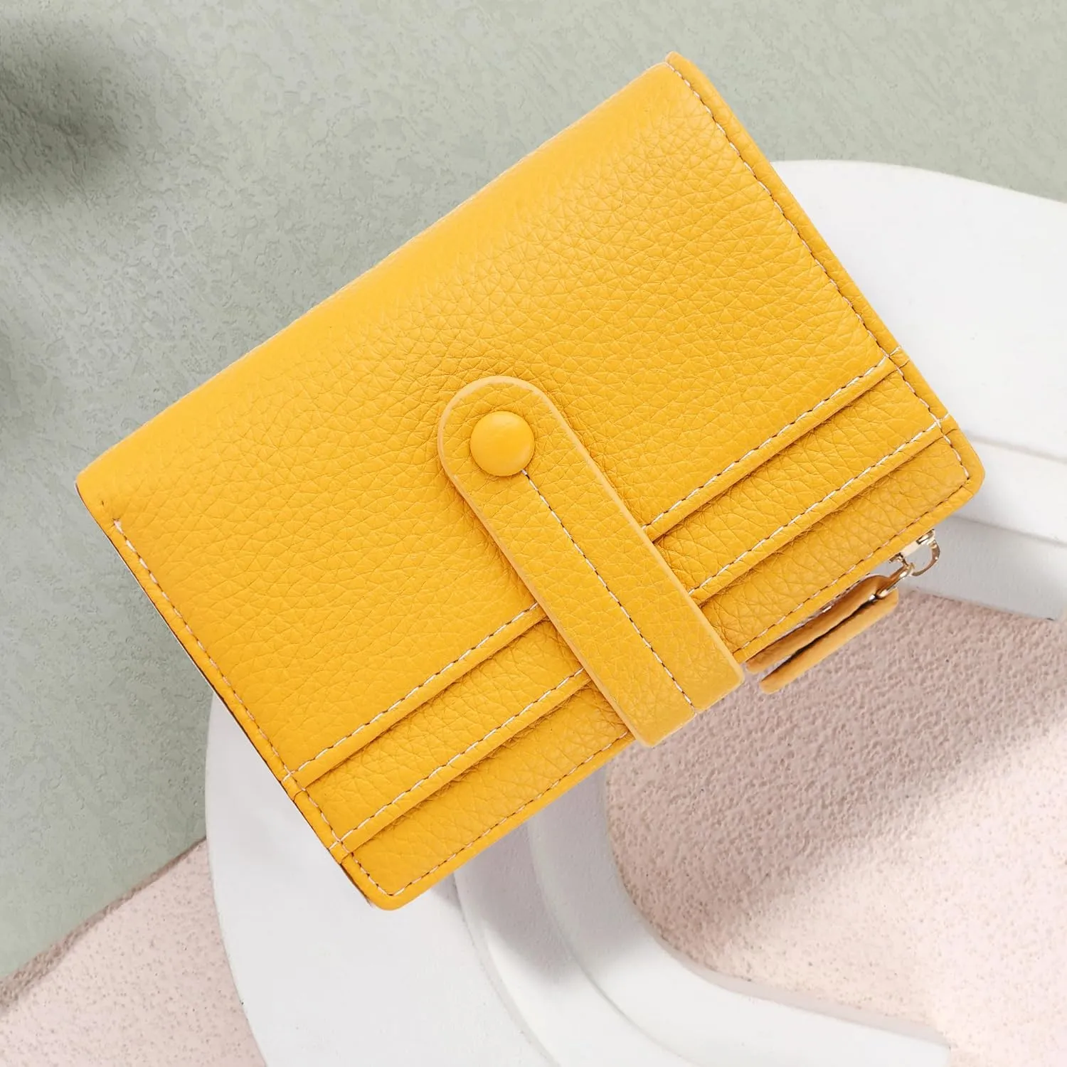 Small Wallet for Women,Leather RFID Blocking Wallets Women,Bifold Wallets Ladies Card Holder Zipper Coin Pocket with ID Window Yellow