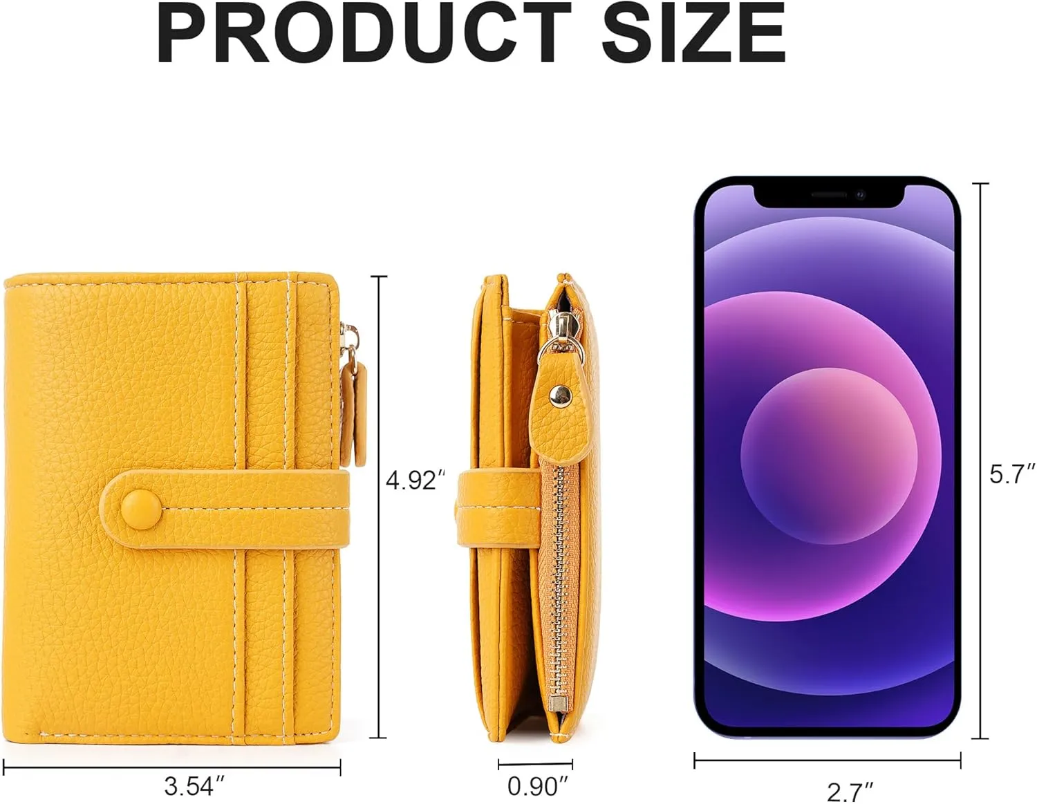 Small Wallet for Women,Leather RFID Blocking Wallets Women,Bifold Wallets Ladies Card Holder Zipper Coin Pocket with ID Window Yellow