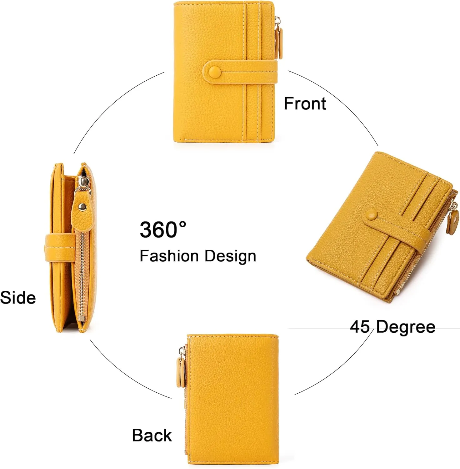 Small Wallet for Women,Leather RFID Blocking Wallets Women,Bifold Wallets Ladies Card Holder Zipper Coin Pocket with ID Window Yellow