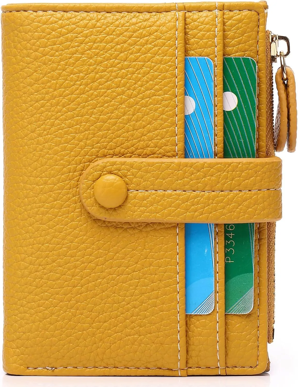 Small Wallet for Women,Leather RFID Blocking Wallets Women,Bifold Wallets Ladies Card Holder Zipper Coin Pocket with ID Window Yellow