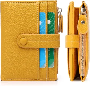 Small Wallet for Women,Leather RFID Blocking Wallets Women,Bifold Wallets Ladies Card Holder Zipper Coin Pocket with ID Window Yellow