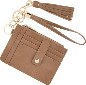 Small Wristlet Wallets for Women RFID Credit Card Holder Wallet Keychain Wristlet Wallet Credit Card Wallets for Women (Camel)