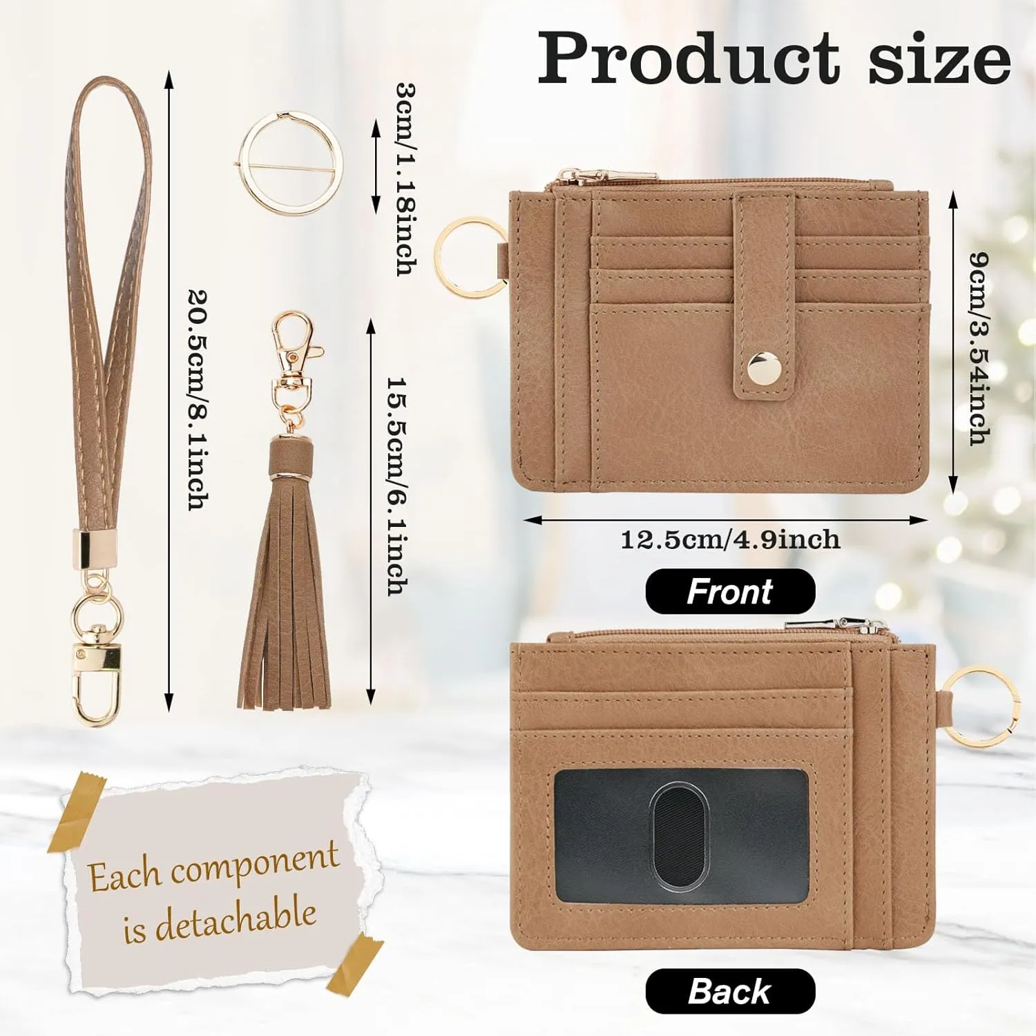Small Wristlet Wallets for Women RFID Credit Card Holder Wallet Keychain Wristlet Wallet Credit Card Wallets for Women (Camel)
