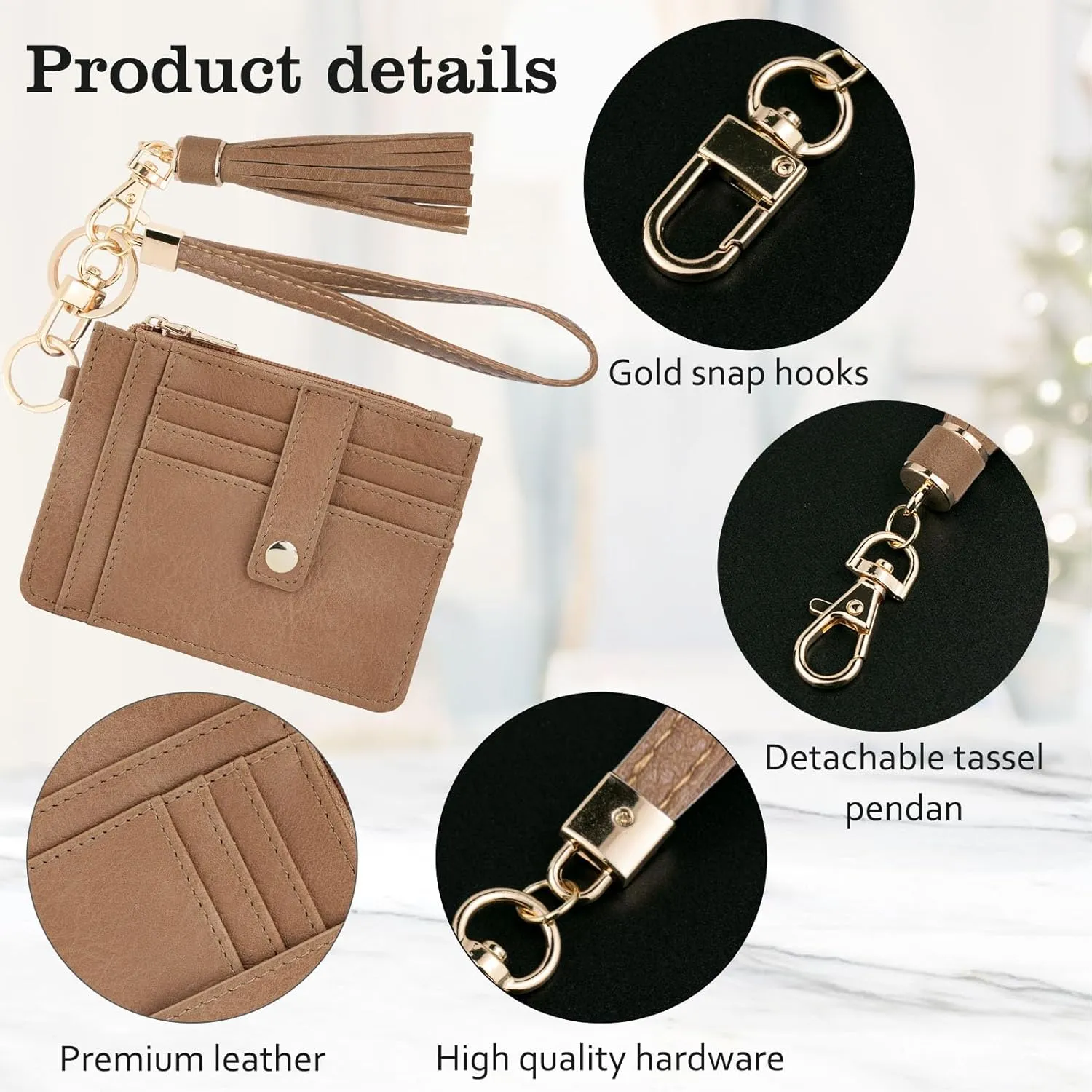 Small Wristlet Wallets for Women RFID Credit Card Holder Wallet Keychain Wristlet Wallet Credit Card Wallets for Women (Camel)