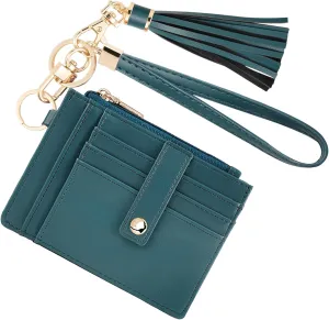 Small Wristlet Wallets for Women RFID Credit Card Holder Wallet Keychain Wristlet Wallet Credit Card Wallets for Women (Lake Blue)