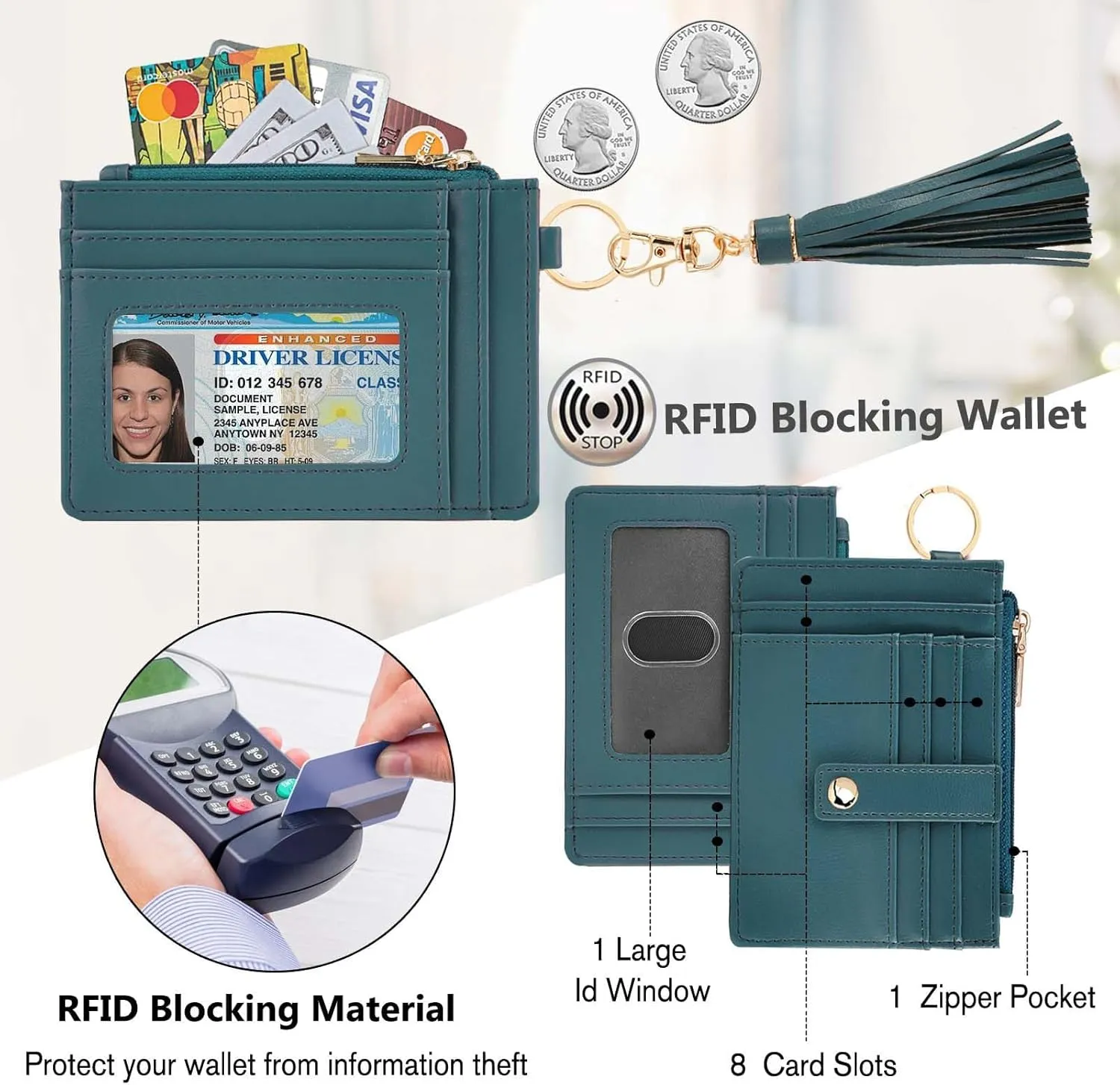 Small Wristlet Wallets for Women RFID Credit Card Holder Wallet Keychain Wristlet Wallet Credit Card Wallets for Women (Lake Blue)