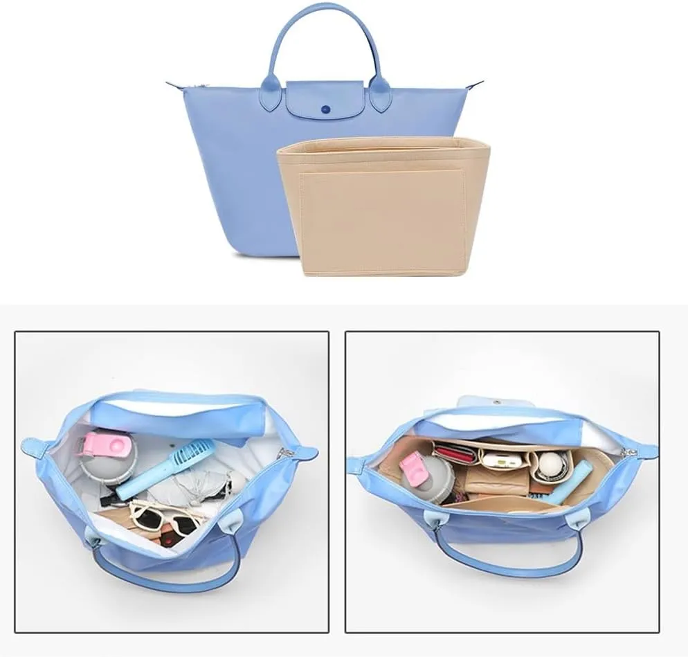 SMART DK Purse Organizer Insert for Longchamp Le Pliage Handbag Insert (Blue (zipper), Small)