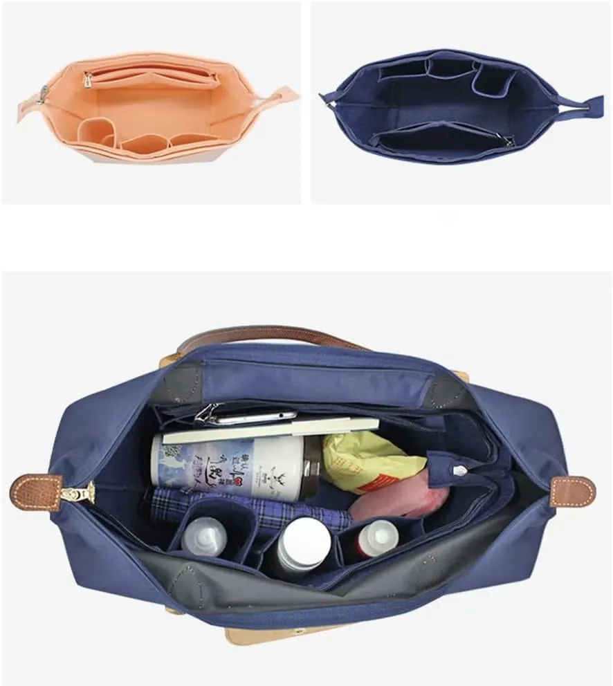SMART DK Purse Organizer Insert for Longchamp Le Pliage Handbag Insert (Blue (zipper), Small)