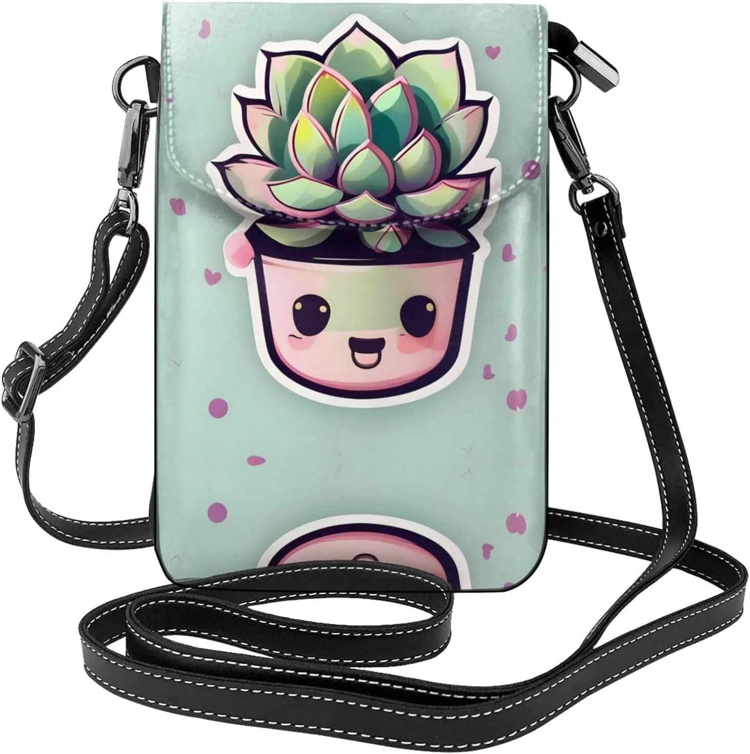 Smiling Succulents Printed Women's Crossbody Phone Bag - Perfect for Travel and Shopping