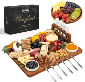 SMIRLY Charcuterie Boards Set - Large Bamboo Cheese Board Set - House Warming Gifts New Home, Wedding Gift for Couple, Bridal Shower Gift, Birthday Gifts for Women, for Mom