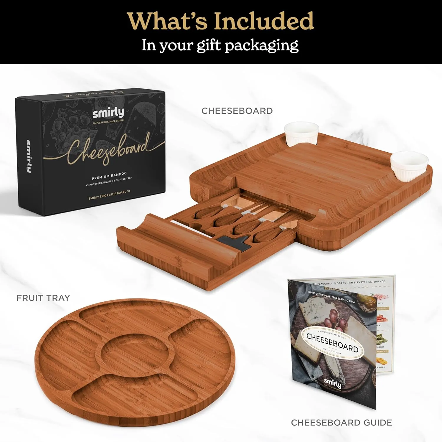 SMIRLY Charcuterie Boards Set - Large Bamboo Cheese Board Set - House Warming Gifts New Home, Wedding Gift for Couple, Bridal Shower Gift, Birthday Gifts for Women